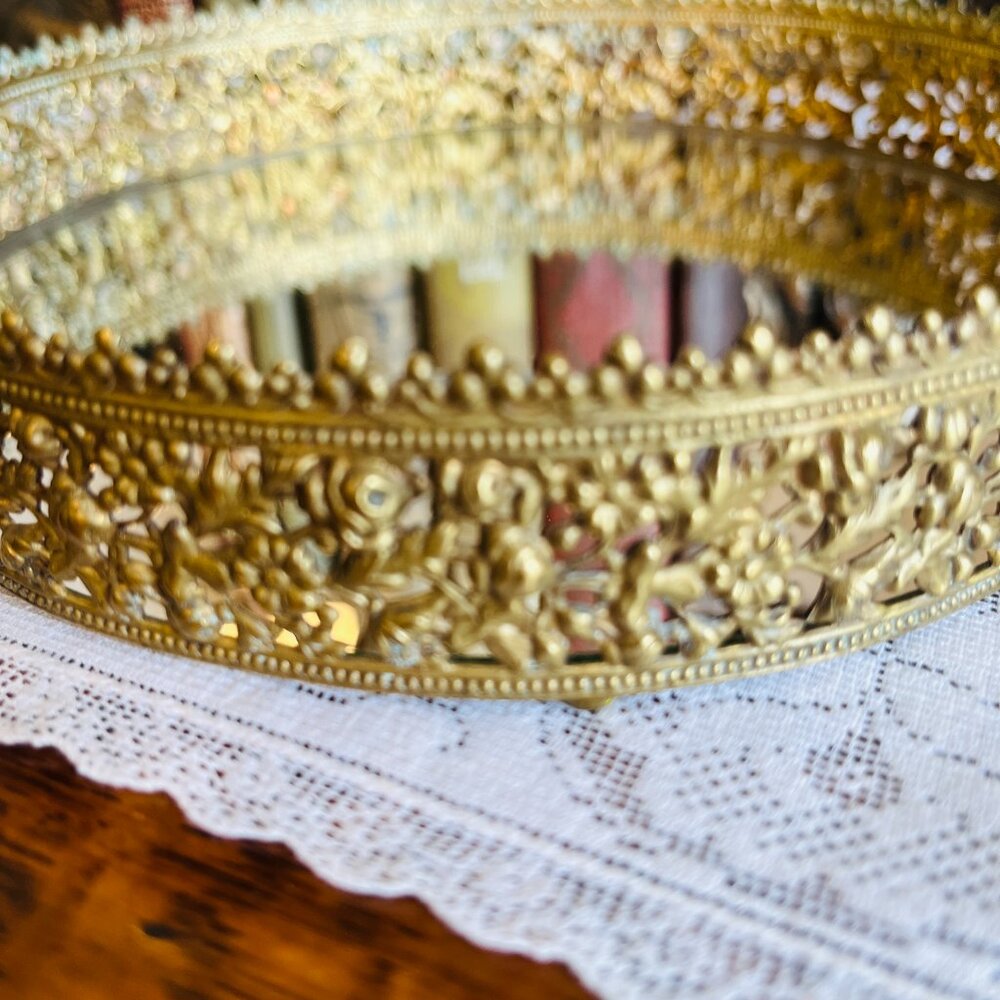 ❌SOLD❌VTG Brass Hollywood Regency Vanity mirror/tray - Picture 3 of 12